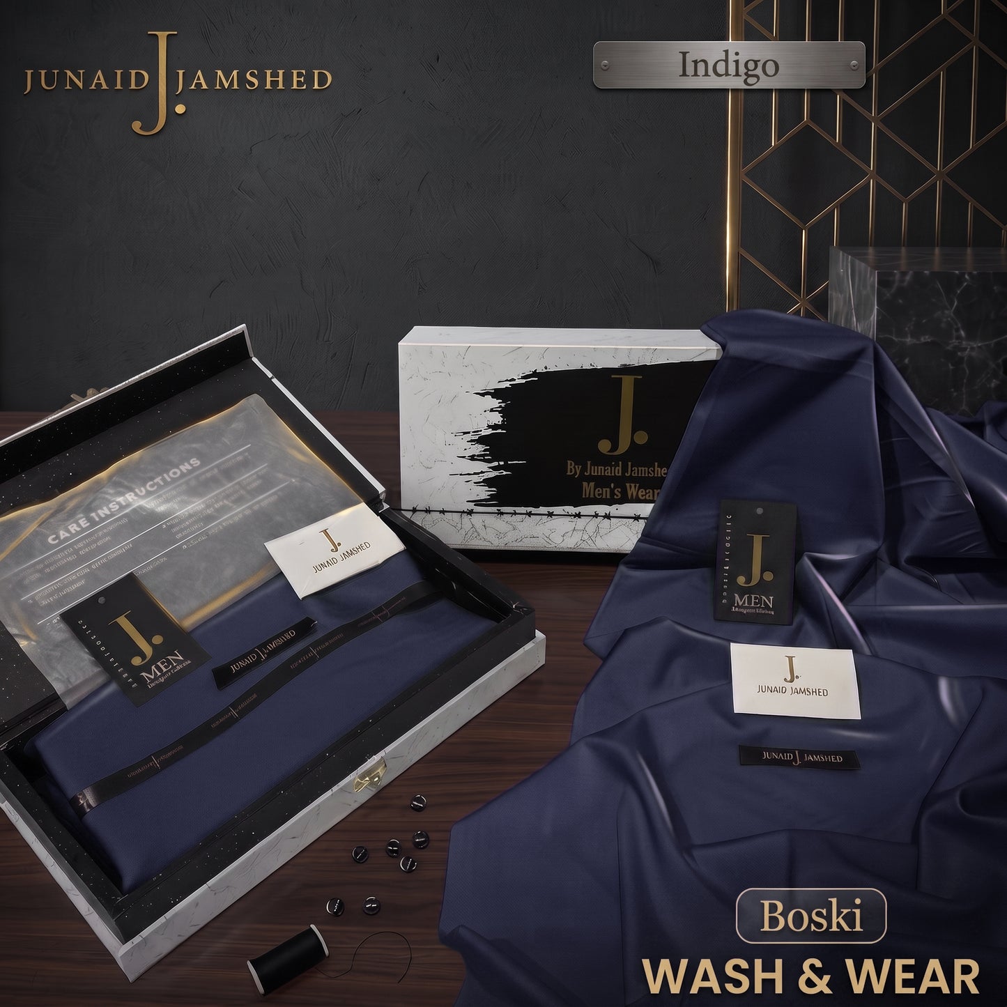 J. | Boski Wash & Wear – Unstitched (4MTR) | INDIGO