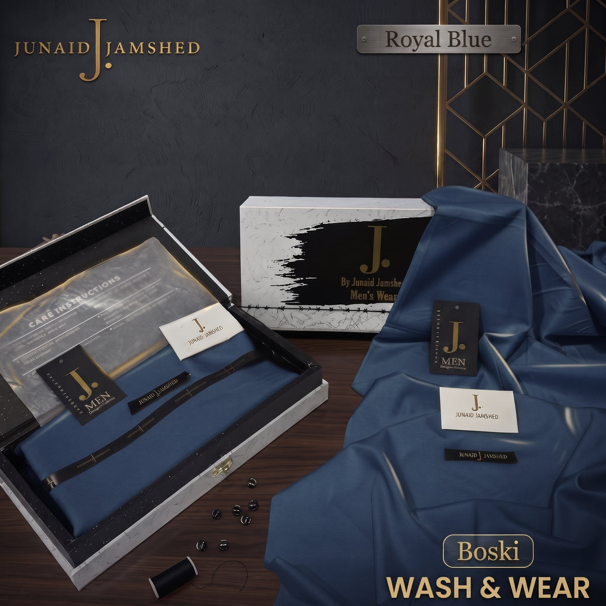 J. | Boski Wash & Wear – Unstitched (4MTR) | ROYAL BLUE