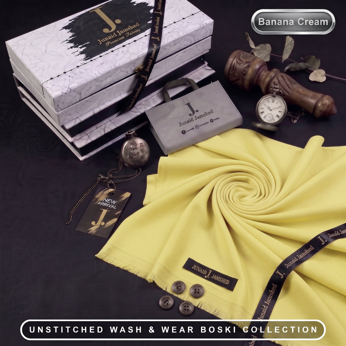 J. | Boski Wash & Wear – Unstitched (4MTR) | BANANA CREAM