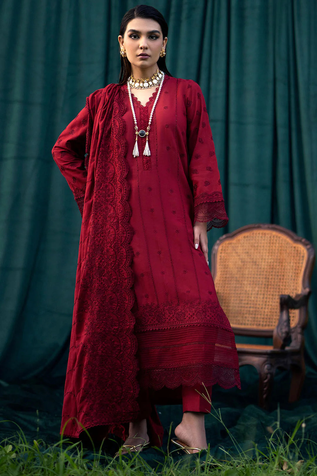 3 PIECE - UNSTITCHED | CHIKAN KARI EMBROIDERED LAWN - GJ1136