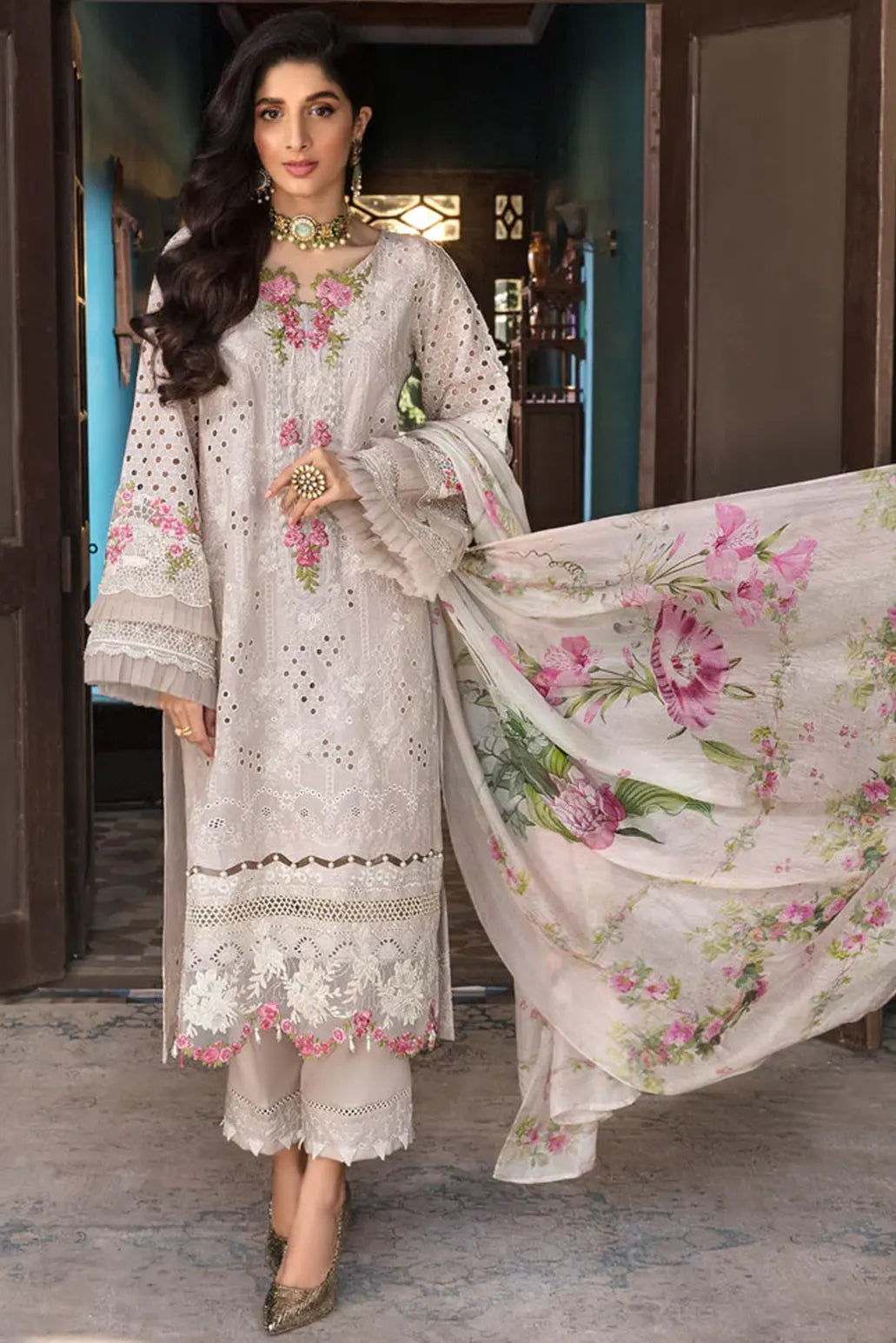 3 PIECE - UNSTITCHED | CHIKAN KARI EMBROIDERED LAWN - EL1135
