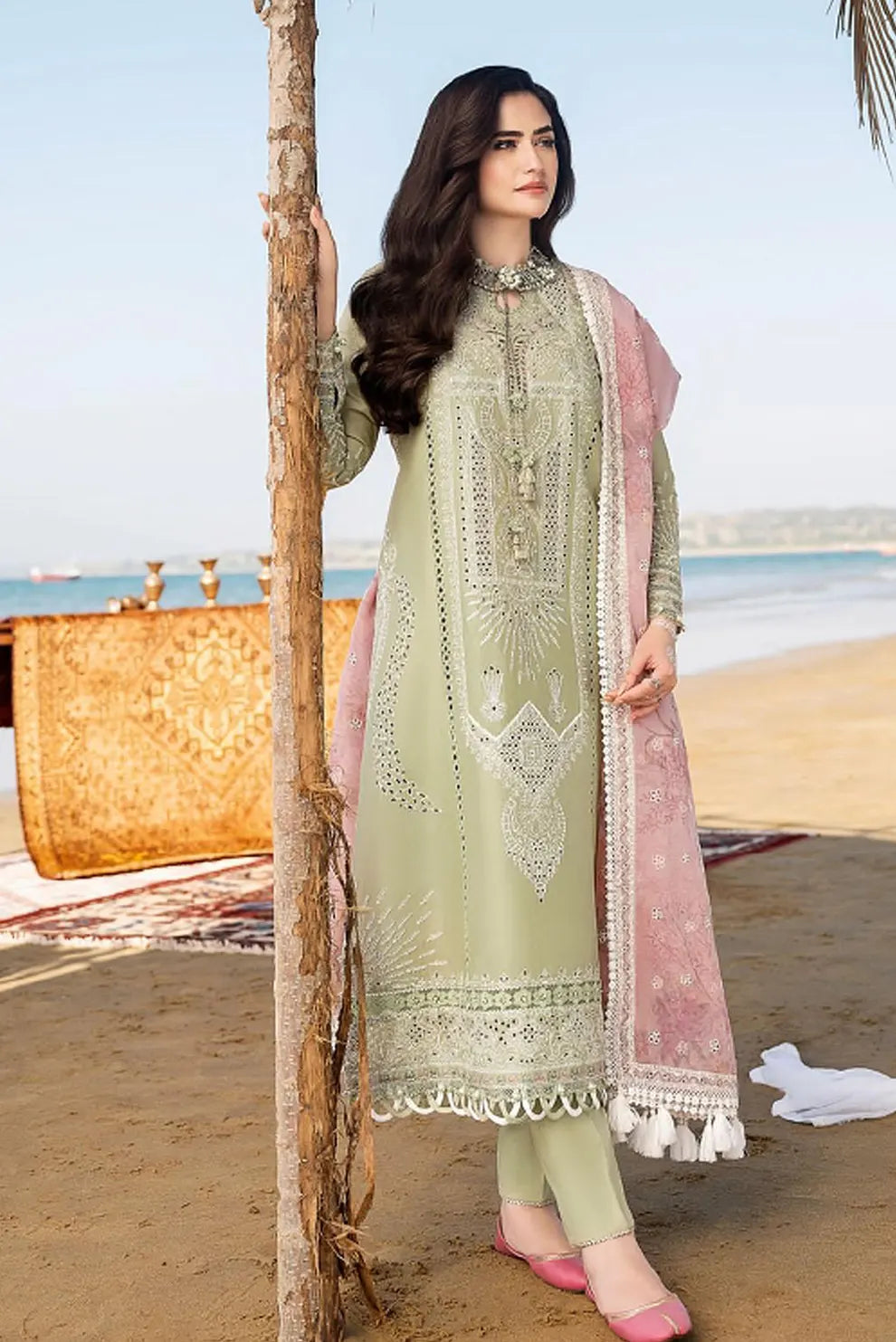 3 PIECE - UNSTITCHED | CHIKAN KARI EMBROIDERED LAWN - JZ1108