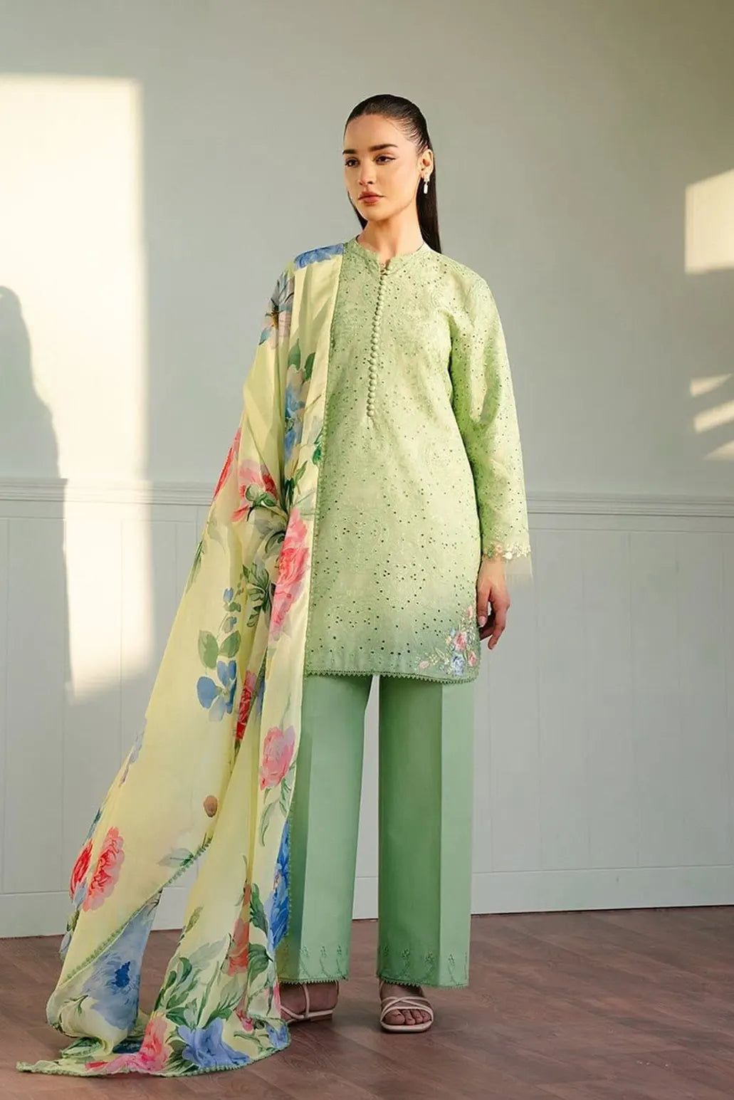 3 PIECE - UNSTITCHED | CHIKAN KARI EMBROIDERED LAWN - ZS1173