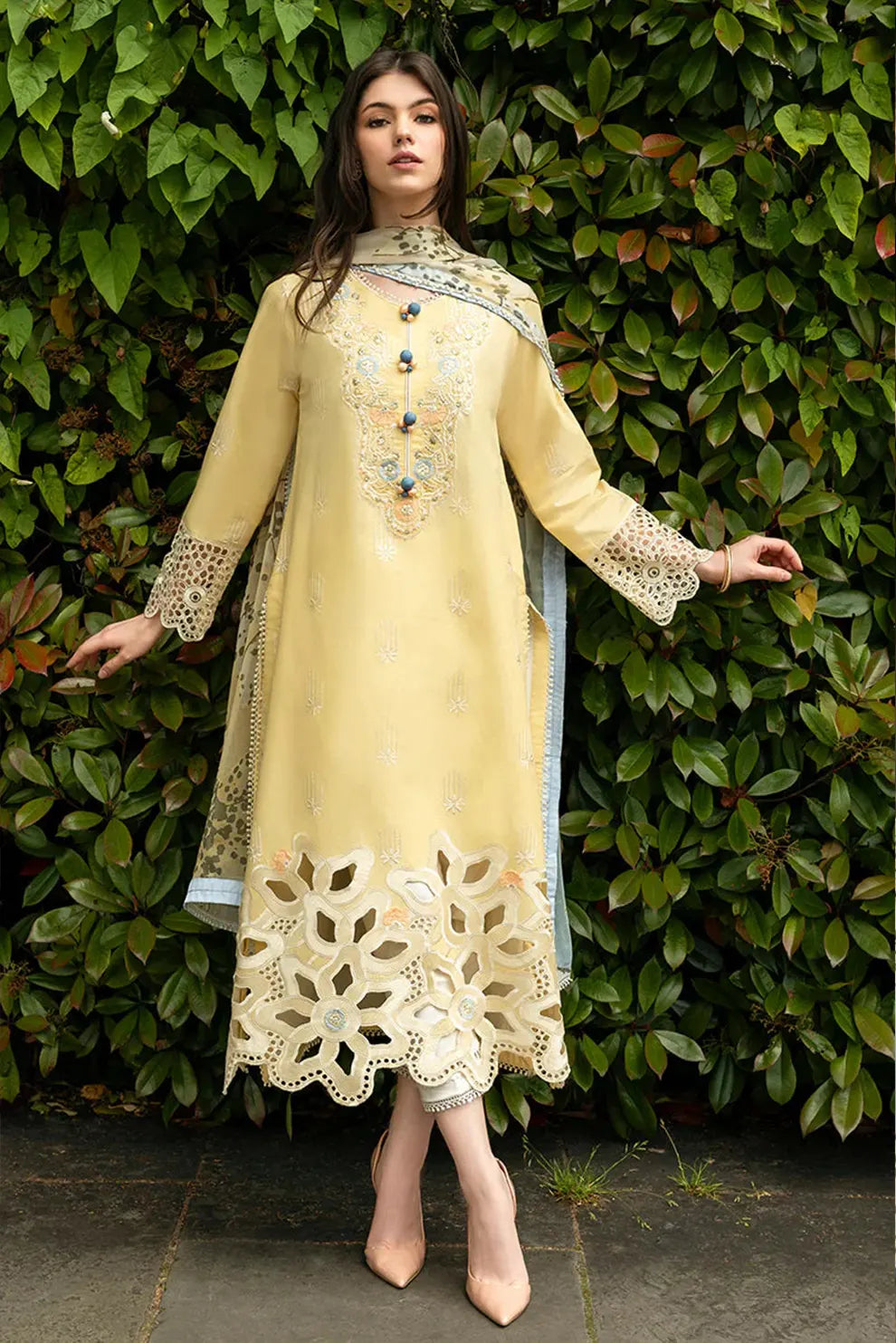 3 PIECE - UNSTITCHED | CHIKAN KARI EMBROIDERED LAWN - MQ1105-B