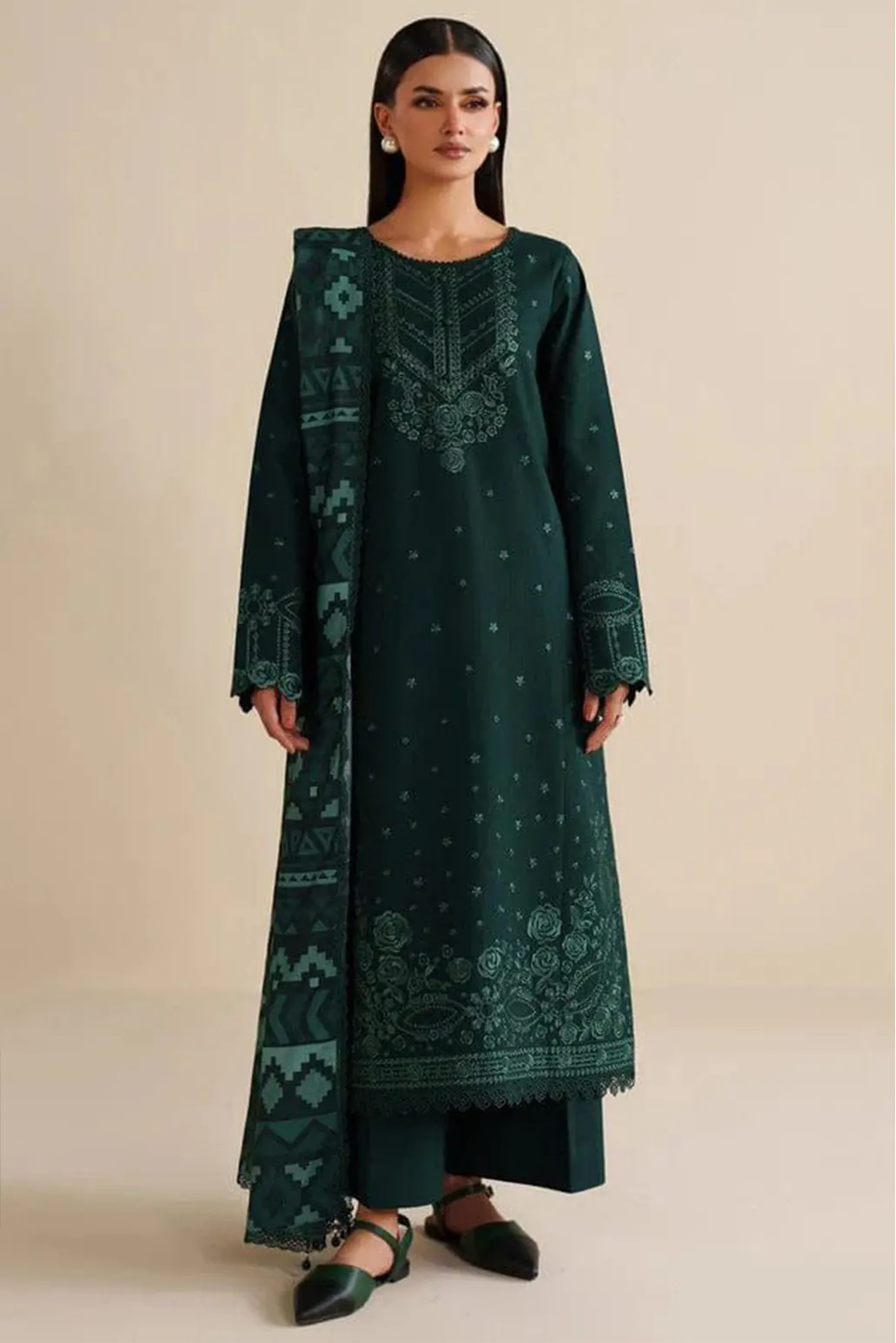 3 PIECE - UNSTITCHED | EMBROIDERED LAWN - GR1244