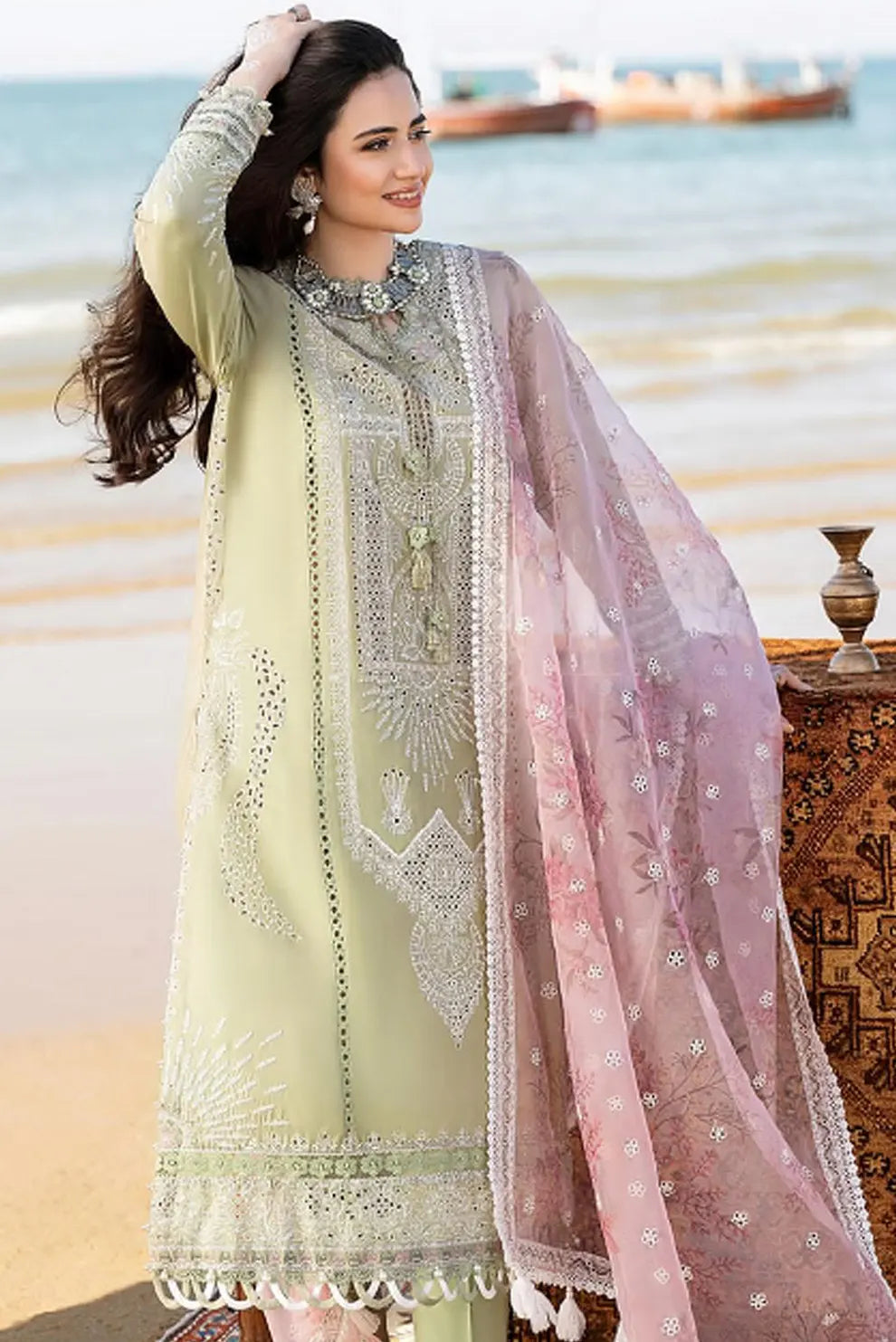 3 PIECE - UNSTITCHED | CHIKAN KARI EMBROIDERED LAWN - JZ1108