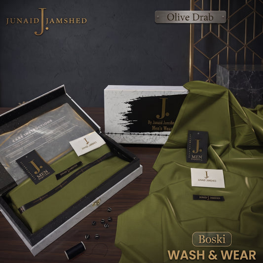 J. | Boski Wash & Wear  –  Unstitched (4MTR) | OLIVE DRAB
