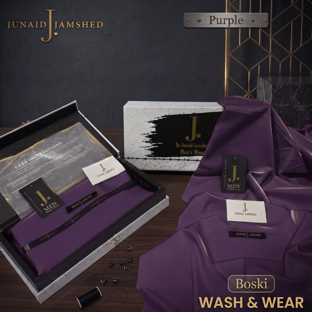 J. | Boski Wash & Wear  –  Unstitched (4MTR) | PURPLE