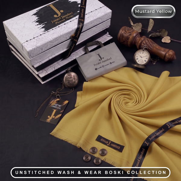 J. | Boski Wash & Wear  –  Unstitched (4MTR) | MUSTARD YELLOW