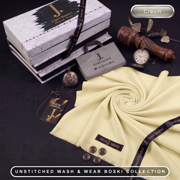 J. | Boski Wash & Wear  –  Unstitched (4MTR) | CREAM