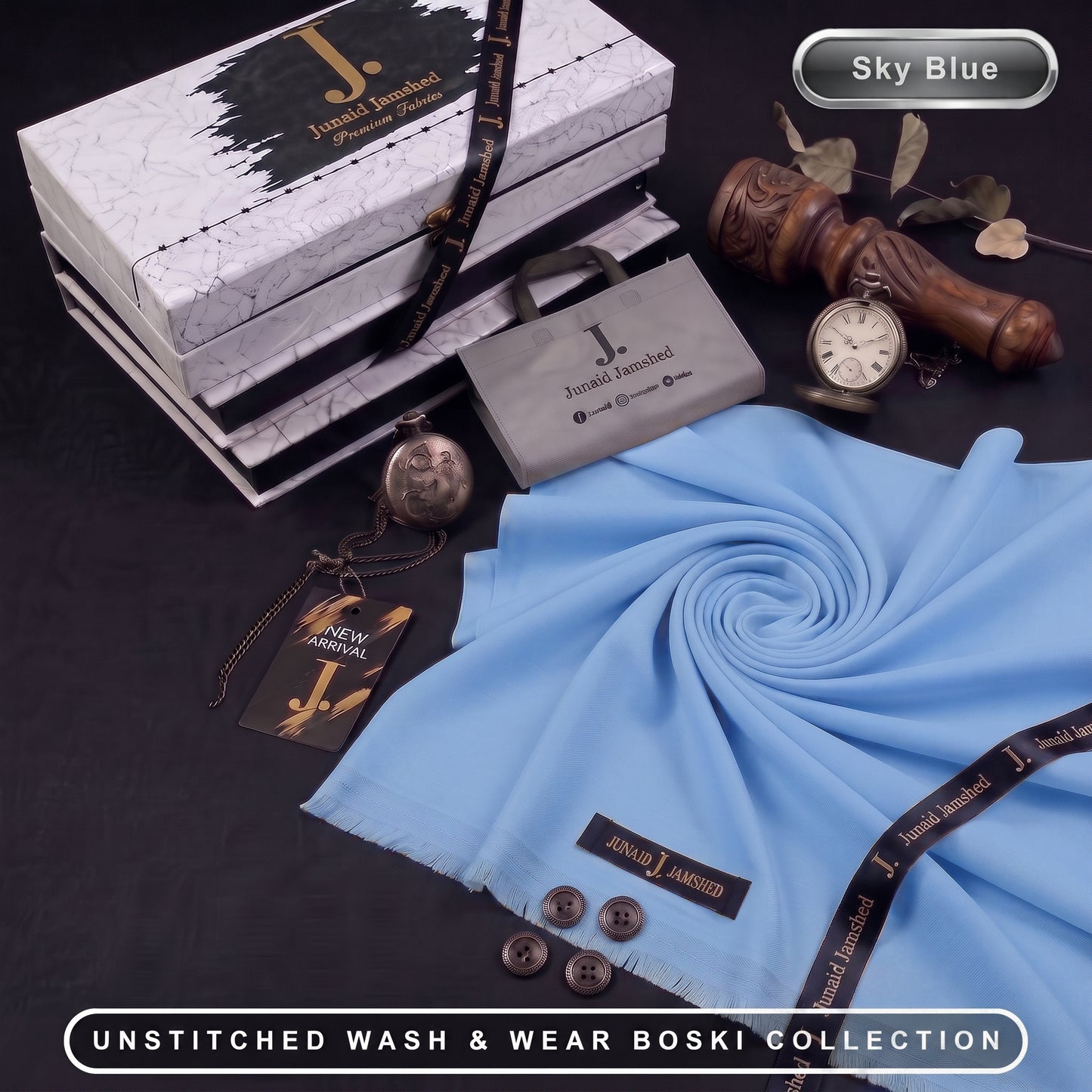 J. | Boski Wash & Wear  –  Unstitched (4MTR) | SKY BLUE